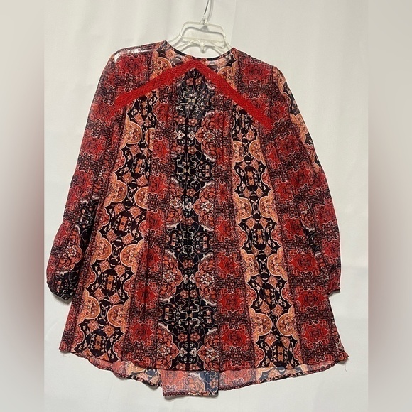 V CRISTINE BOHO STYLE TUNIC GEOMETRIC RED, SIZE S. - Picture 4 of 11